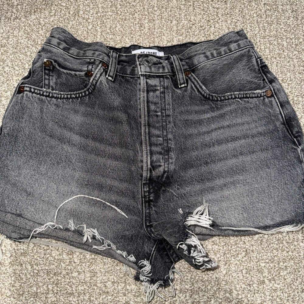 RE/DONE 50s Cutoff‎ Denim Shorts Vintage Faded Black Size 27 Button Fly 3"